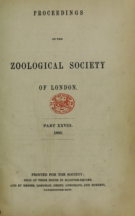 Media type: text; Pease 1860 Description: Proceedings of the Zoological Society of London,  part XXVIII;